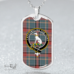 ScottishPlaid Hunter Old (Michael Old) Weathered Clan Tartan Dog Tag Necklace - Crest Classic Scottish Plaid Tartan Plaid