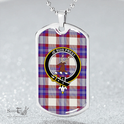 ScottishPlaid Fraser Arisaid Red Clan Tartan Dog Tag Necklace - Crest Classic Scottish Plaid Tartan Plaid