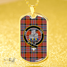 ScottishPlaid Dalrymple of Castleton Ancient Clan Tartan Dog Tag Necklace - Crest Classic Scottish Plaid Tartan Plaid
