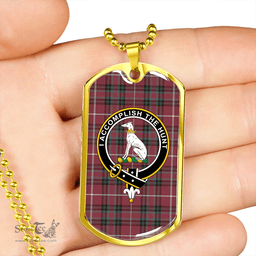 ScottishPlaid Hunter of Bute (Michael Maroon) Weathered Clan Tartan Dog Tag Necklace - Crest Classic Scottish Plaid Tartan Plaid