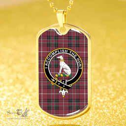 ScottishPlaid Hunter of Bute (Michael Maroon) Weathered Clan Tartan Dog Tag Necklace - Crest Classic Scottish Plaid Tartan Plaid