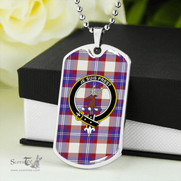 ScottishPlaid Fraser Arisaid Red Clan Tartan Dog Tag Necklace - Crest Classic Scottish Plaid Tartan Plaid