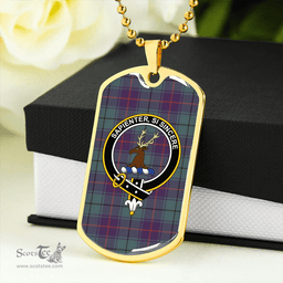 ScottishPlaid Davidson Half Weathered Clan Tartan Dog Tag Necklace - Crest Classic Scottish Plaid Tartan Plaid