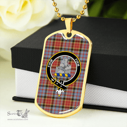 ScottishPlaid Dalrymple of Castleton Weathered Clan Tartan Dog Tag Necklace - Crest Classic Scottish Plaid Tartan Plaid