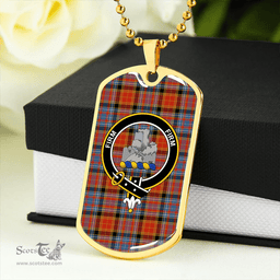 ScottishPlaid Dalrymple of Castleton Ancient Clan Tartan Dog Tag Necklace - Crest Classic Scottish Plaid Tartan Plaid