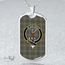 ScottishPlaid Fraser Hunting # 2 Ancient Clan Tartan Dog Tag Necklace - Crest Classic Scottish Plaid Tartan Plaid