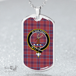 ScottishPlaid Fraser of Reelig Weathered Clan Tartan Dog Tag Necklace - Crest Classic Scottish Plaid Tartan Plaid