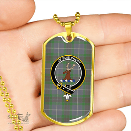ScottishPlaid Fraser Green Ancient Clan Tartan Dog Tag Necklace - Crest Classic Scottish Plaid Tartan Plaid