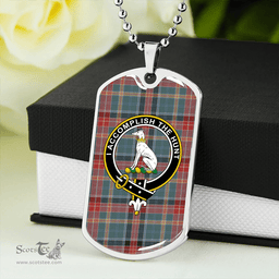 ScottishPlaid Hunter Old (Michael Old) Weathered Clan Tartan Dog Tag Necklace - Crest Classic Scottish Plaid Tartan Plaid