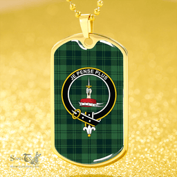 ScottishPlaid Erskine Hunting Weathered Clan Tartan Dog Tag Necklace - Crest Classic Scottish Plaid Tartan Plaid