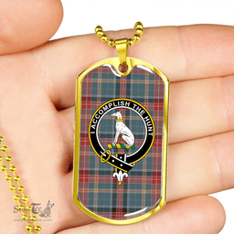 ScottishPlaid Hunter Old (Michael Old) Weathered Clan Tartan Dog Tag Necklace - Crest Classic Scottish Plaid Tartan Plaid