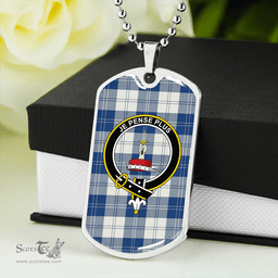 ScottishPlaid Erskine Dress Dance Blue Weathered Clan Tartan Dog Tag Necklace - Crest Classic Scottish Plaid Tartan Plaid