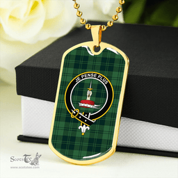 ScottishPlaid Erskine Hunting Weathered Clan Tartan Dog Tag Necklace - Crest Classic Scottish Plaid Tartan Plaid