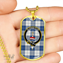ScottishPlaid Erskine Dress Dance Blue Weathered Clan Tartan Dog Tag Necklace - Crest Classic Scottish Plaid Tartan Plaid
