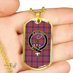ScottishPlaid Fraser of Reelig Weathered Clan Tartan Dog Tag Necklace - Crest Classic Scottish Plaid Tartan Plaid