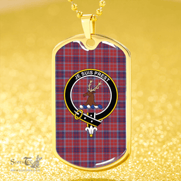ScottishPlaid Fraser of Reelig Weathered Clan Tartan Dog Tag Necklace - Crest Classic Scottish Plaid Tartan Plaid