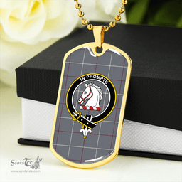 ScottishPlaid Dunbar of Pitgaveny Weathered Clan Tartan Dog Tag Necklace - Crest Classic Scottish Plaid Tartan Plaid