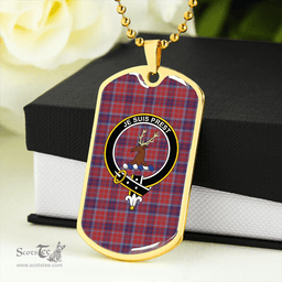 ScottishPlaid Fraser of Reelig Weathered Clan Tartan Dog Tag Necklace - Crest Classic Scottish Plaid Tartan Plaid