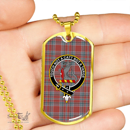 ScottishPlaid MacBean Lord Lyon version (MacBain Lord Lyon version) Weathered Clan Tartan Dog Tag Necklace - Crest Classic Scottish Plaid Tartan Plaid
