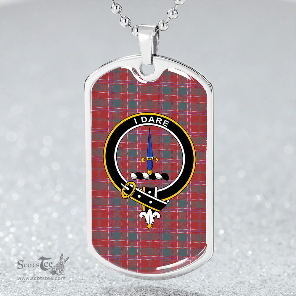 ScottishPlaid Dalziel Weathered Clan Tartan Dog Tag Necklace - Crest Classic Scottish Plaid Tartan Plaid
