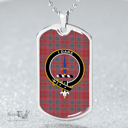 ScottishPlaid Dalziel Weathered Clan Tartan Dog Tag Necklace - Crest Classic Scottish Plaid Tartan Plaid