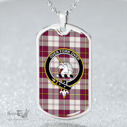 ScottishPlaid Cunningham Dress Burgundy Clan Tartan Dog Tag Necklace - Crest Classic Scottish Plaid Tartan Plaid
