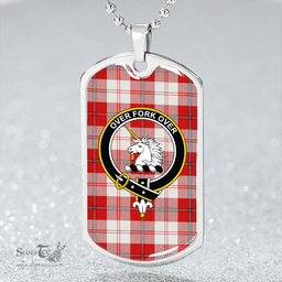 ScottishPlaid Cunningham Dress Red Clan Tartan Dog Tag Necklace - Crest Classic Scottish Plaid Tartan Plaid