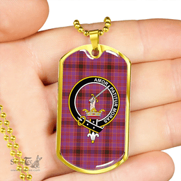 ScottishPlaid Lumsden of Clova Weathered Clan Tartan Dog Tag Necklace - Crest Classic Scottish Plaid Tartan Plaid