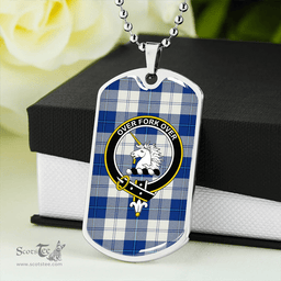ScottishPlaid Cunningham Dress Royal Blue Clan Tartan Dog Tag Necklace - Crest Classic Scottish Plaid Tartan Plaid