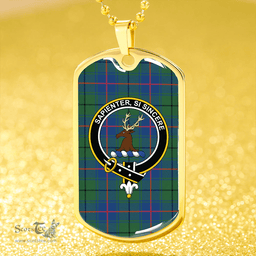 ScottishPlaid Davidson Half Modern Clan Tartan Dog Tag Necklace - Crest Classic Scottish Plaid Tartan Plaid