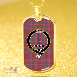 ScottishPlaid Dalziel Weathered Clan Tartan Dog Tag Necklace - Crest Classic Scottish Plaid Tartan Plaid