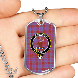 ScottishPlaid Fraser of Reelig Ancient Clan Tartan Dog Tag Necklace - Crest Classic Scottish Plaid Tartan Plaid