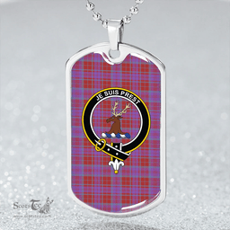 ScottishPlaid Fraser of Reelig Ancient Clan Tartan Dog Tag Necklace - Crest Classic Scottish Plaid Tartan Plaid