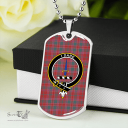 ScottishPlaid Dalziel Weathered Clan Tartan Dog Tag Necklace - Crest Classic Scottish Plaid Tartan Plaid