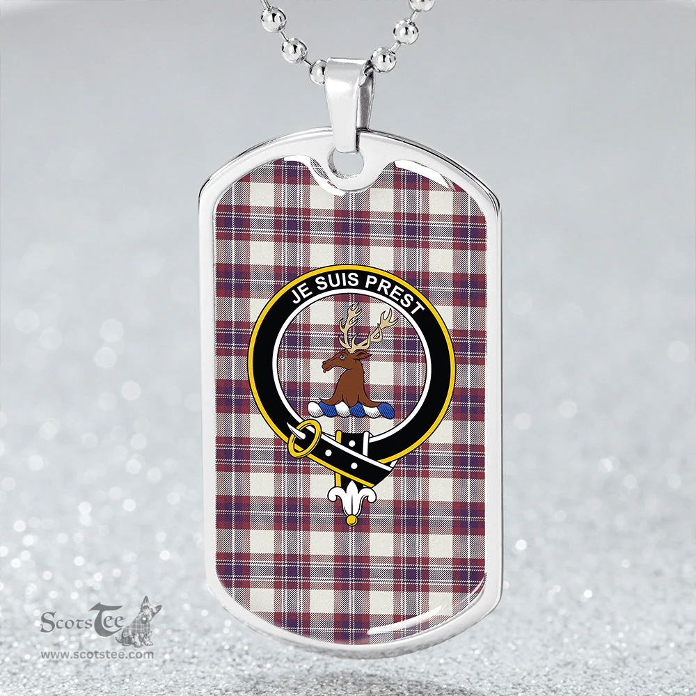 ScottishPlaid Fraser Arisaid Wine/Blue Weathered Clan Tartan Dog Tag Necklace - Crest Classic Scottish Plaid Tartan Plaid