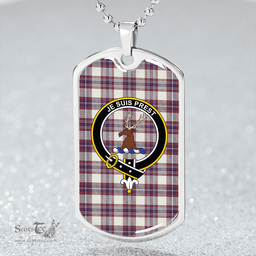 ScottishPlaid Fraser Arisaid Wine/Blue Weathered Clan Tartan Dog Tag Necklace - Crest Classic Scottish Plaid Tartan Plaid
