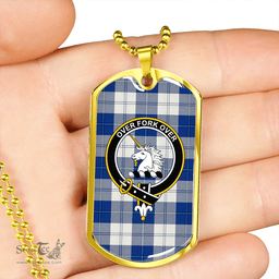 ScottishPlaid Cunningham Dress Royal Blue Clan Tartan Dog Tag Necklace - Crest Classic Scottish Plaid Tartan Plaid