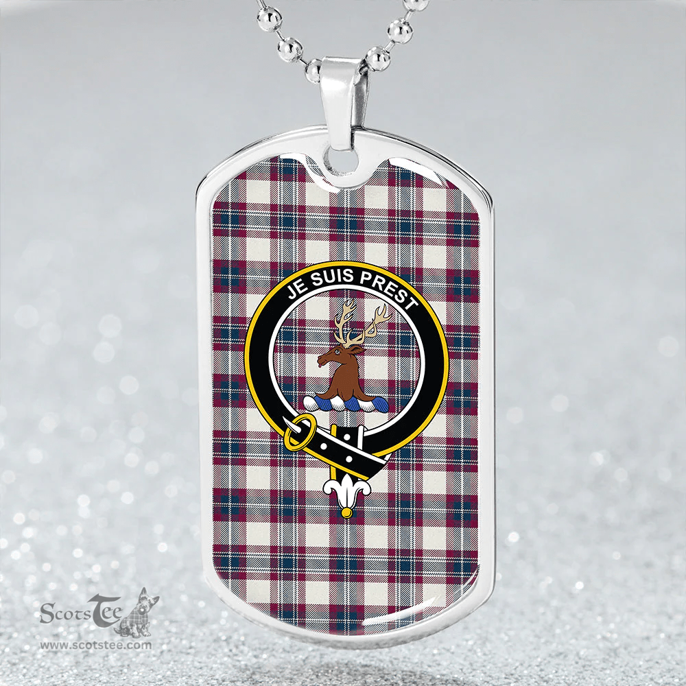ScottishPlaid Fraser Arisaid Wine/Blue Modern Clan Tartan Dog Tag Necklace - Crest Classic Scottish Plaid Tartan Plaid