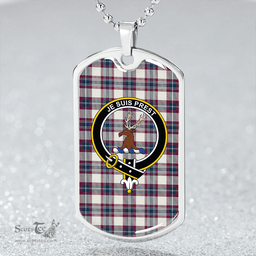 ScottishPlaid Fraser Arisaid Wine/Blue Modern Clan Tartan Dog Tag Necklace - Crest Classic Scottish Plaid Tartan Plaid