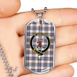 ScottishPlaid Fraser Arisaid Wine/Blue Ancient Clan Tartan Dog Tag Necklace - Crest Classic Scottish Plaid Tartan Plaid