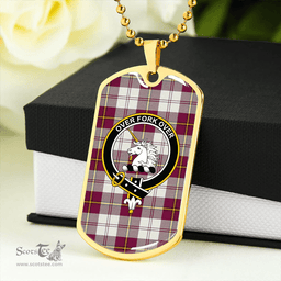 ScottishPlaid Cunningham Dress Burgundy Clan Tartan Dog Tag Necklace - Crest Classic Scottish Plaid Tartan Plaid