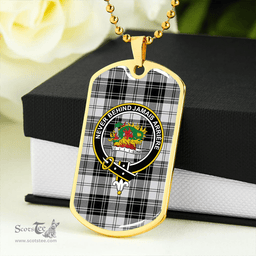 ScottishPlaid Douglas Grey Ancient Clan Tartan Dog Tag Necklace - Crest Classic Scottish Plaid Tartan Plaid