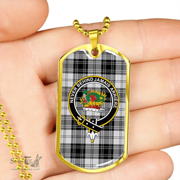 ScottishPlaid Douglas Grey Ancient Clan Tartan Dog Tag Necklace - Crest Classic Scottish Plaid Tartan Plaid