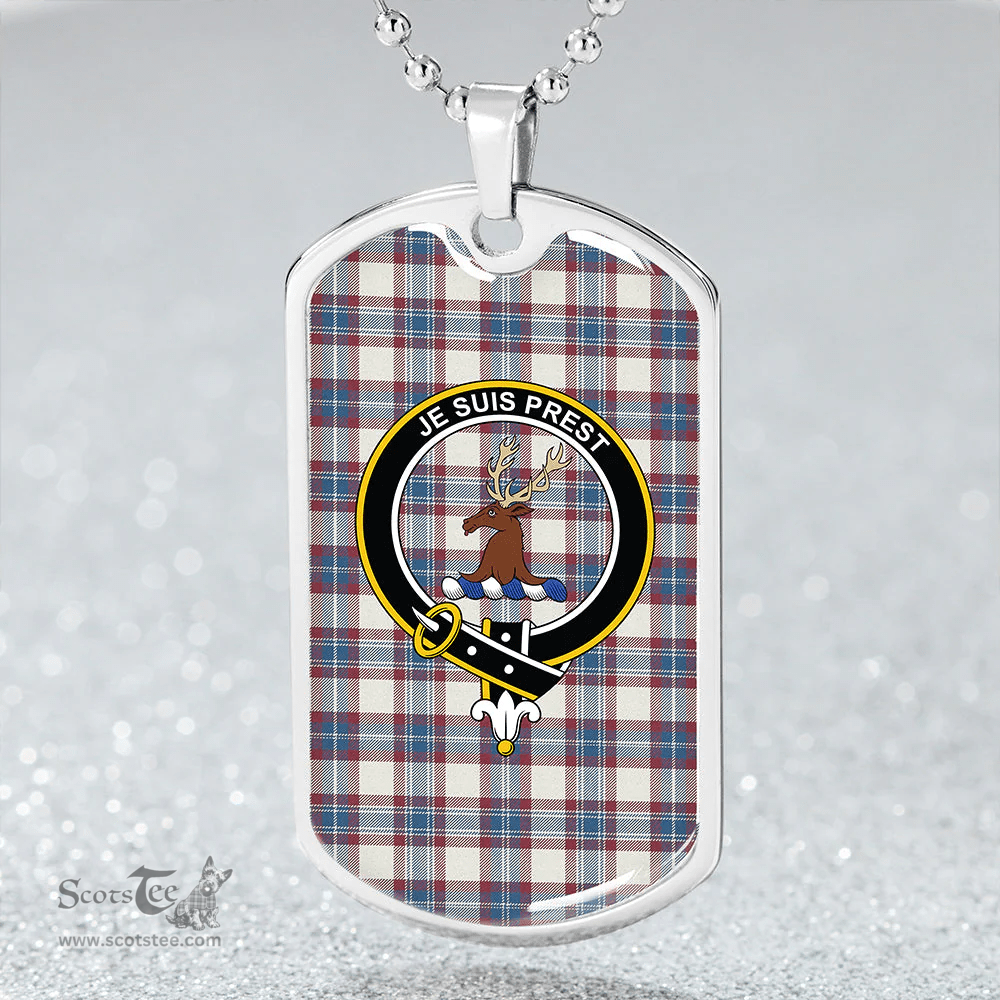 ScottishPlaid Fraser Arisaid Wine/Blue Ancient Clan Tartan Dog Tag Necklace - Crest Classic Scottish Plaid Tartan Plaid