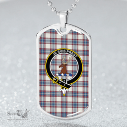 ScottishPlaid Fraser Arisaid Wine/Blue Ancient Clan Tartan Dog Tag Necklace - Crest Classic Scottish Plaid Tartan Plaid