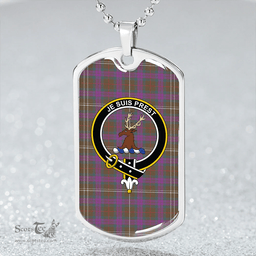 ScottishPlaid Fraser Hunting Weathered Clan Tartan Dog Tag Necklace - Crest Classic Scottish Plaid Tartan Plaid