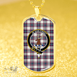 ScottishPlaid Fraser Arisaid Wine/Blue Modern Clan Tartan Dog Tag Necklace - Crest Classic Scottish Plaid Tartan Plaid