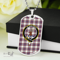 ScottishPlaid Fraser Arisaid Wine/Blue Weathered Clan Tartan Dog Tag Necklace - Crest Classic Scottish Plaid Tartan Plaid