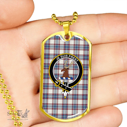ScottishPlaid Fraser Arisaid Wine/Blue Ancient Clan Tartan Dog Tag Necklace - Crest Classic Scottish Plaid Tartan Plaid