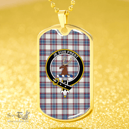 ScottishPlaid Fraser Arisaid Wine/Blue Ancient Clan Tartan Dog Tag Necklace - Crest Classic Scottish Plaid Tartan Plaid